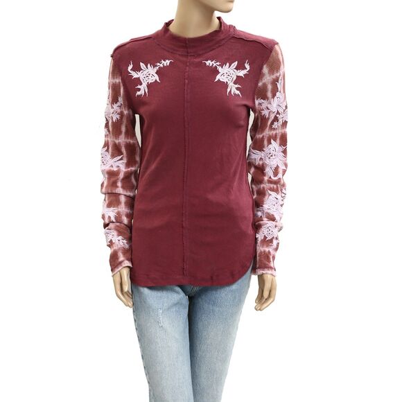 Free People We The Free Rose Kiss Tee Blouse Top Floral Embroidered M NWD 281806 - Picture 5 of 11